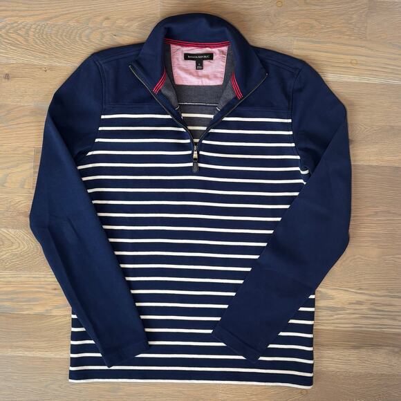 Banana Republic Tops - Banana Republic 1/4 Zip Knit Long Sleeve Shirt Nautical Stripe Navy Women Small